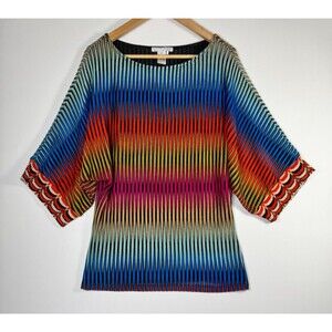 Alberto Makali Top Womens Medium Colorful Ribbed Dolman Sleeve Stretch Retro